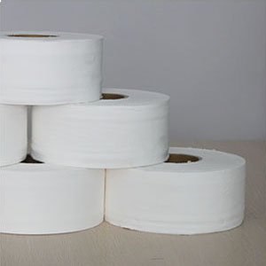 Commercial jumbo toilet paper roll detail, high-capacity virgin pulp tissue for facility dispensers
