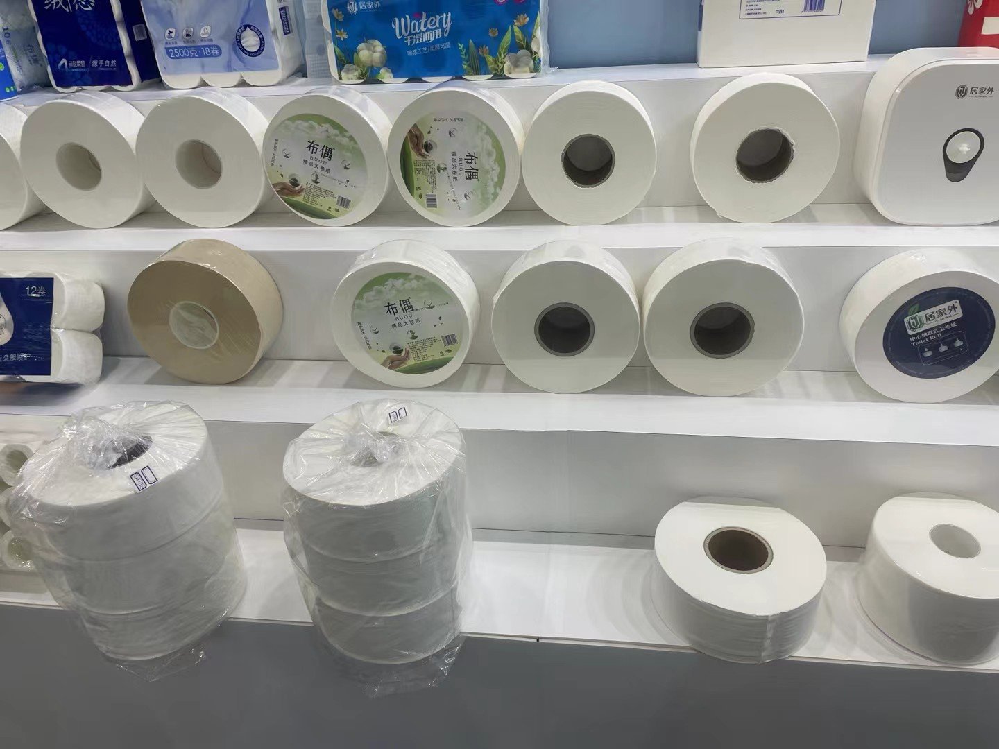 Jumbo roll toilet tissue range displayed at the Top Source Paper showroom