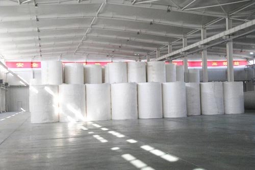 Virgin pulp parent reels stored ready for napkin converting